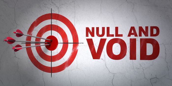 Success law concept: arrows hitting the center of target, Red Null And Void on wall background