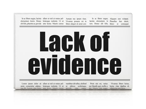 Law concept: newspaper headline Lack Of Evidence on White background, 3d render