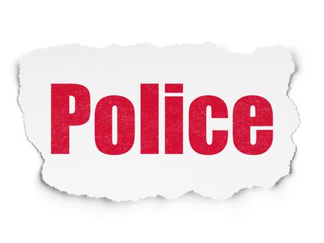 Law concept: Painted red text Police on Torn Paper background with  Tag Cloud