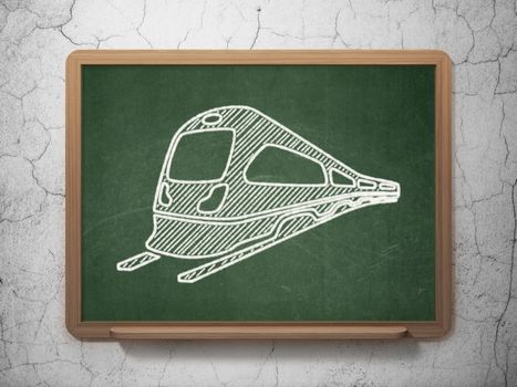 Travel concept: Train icon on Green chalkboard on grunge wall background