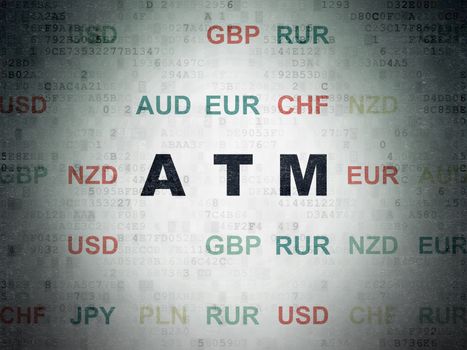 Currency concept: Painted black text ATM on Digital Paper background with Currency