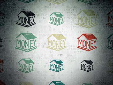 Money concept: Painted multicolor Money Box icons on Digital Paper background