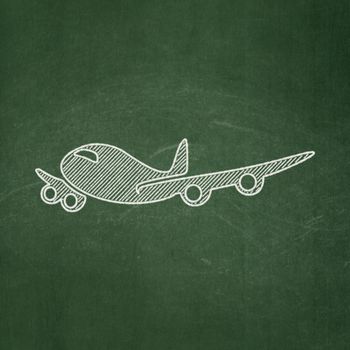 Travel concept: Airplane icon on Green chalkboard background