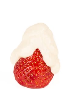 strawberry with cream vanilia in white spoon white background France