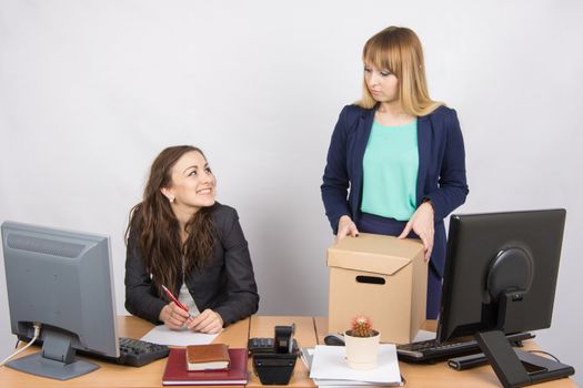 Office employee satisfied dismissal colleagues