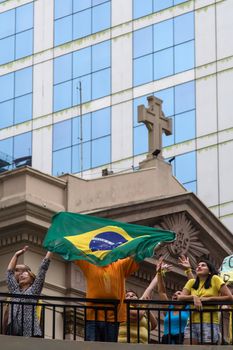 Sao Paulo Brazil March 13, 2016: One unidentified group of people in the biggest protest against federal government corruption in Sao Paulo.