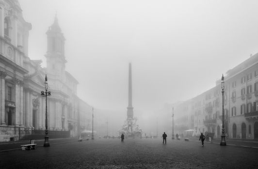 Piazza Navona shrouded in an unusual fog