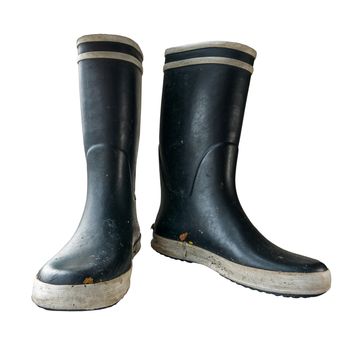 Isolated Black And White Rubber Or Wellington Boots On A White Background