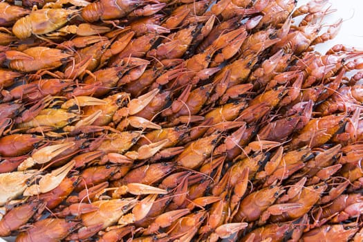 Photo of background with red boiled crawfishes