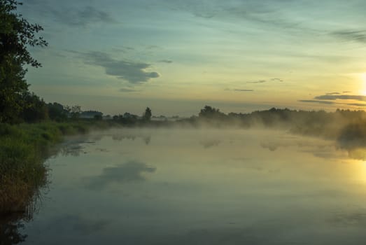 landscape with natural foggy river, nature series