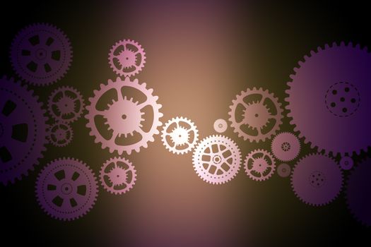 Set of mechanical gears on colorful background