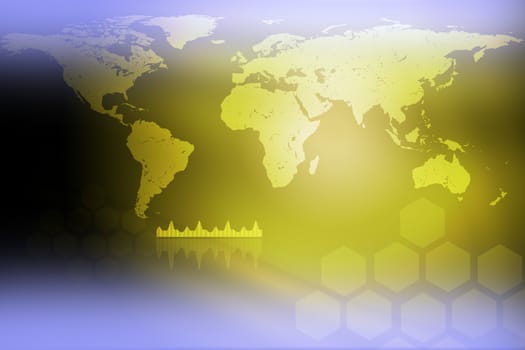 World map with graph on yellow background