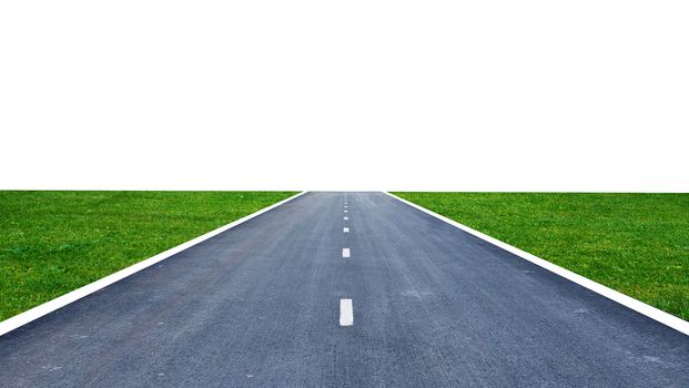 Freeway road with green field isolated on white background