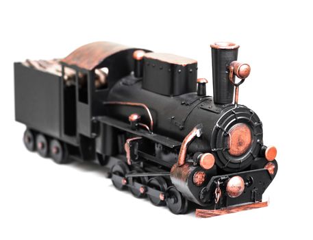 vintage train toy isolated on white background