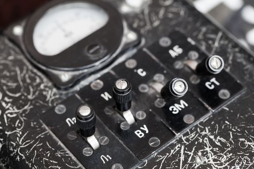 the control panel of an old locomotive closeup
