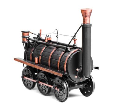 vintage train toy isolated on white background