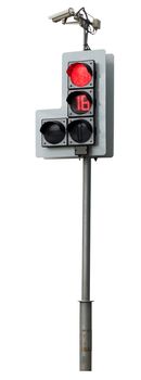 traffic light with the video camera on a white background isolated