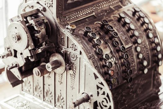 vintage old metal the cash register close-up