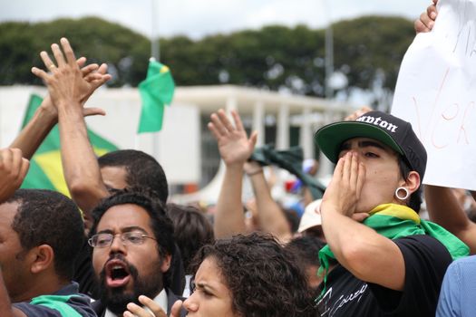 BRAZIL, Brasilia: Anti-government protests outside the Presidential Palace in Brasilia, Brazil on March 17, 2016 after ex-president Luiz Inácio Lula da Silva was appointed to the cabinet.The decision resulted in protests throughout the country, with some thinking that the appointment of the former president was an attempt to save him from charges in a corruption scandal.