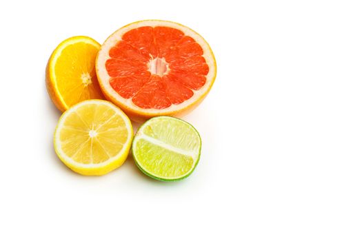 Background from citrus fruits isolated on white 
