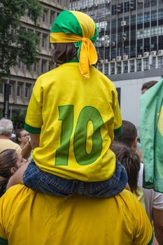 Sao Paulo Brazil March 13, 2016: One unidentified girl in the biggest protest against federal government corruption in Sao Paulo.