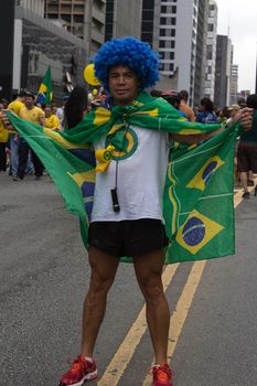Sao Paulo Brazil March 13, 2016: One unidentified man in the biggest protest against federal government corruption in Sao Paulo.