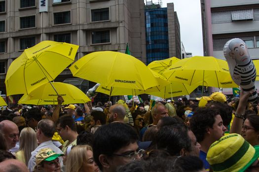 Sao Paulo Brazil March 13, 2016: One unidentified group of people in the biggest protest against federal government corruption in Sao Paulo.