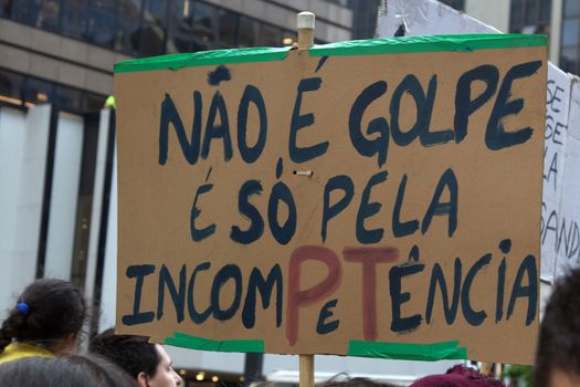 Sao Paulo Brazil March 13, 2016: One unidentified group of people in the biggest protest against federal government corruption in Sao Paulo.
