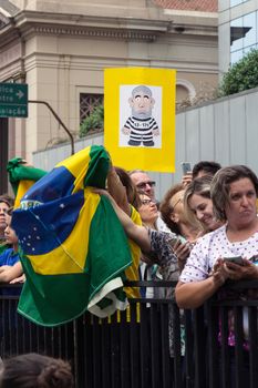 Sao Paulo Brazil March 13, 2016: One unidentified group of people in the biggest protest against federal government corruption in Sao Paulo.