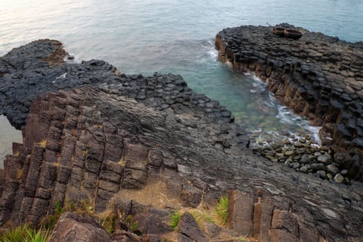 Ganh Da Dia or Ghenh Da Dia or Da Dia Rapids at Tuy Hoa, Phu Yen, Viet Nam, with amazing nature landscape at seaside, fantastic shape make interesting place for Vietnam travel,beautiful panoramic 