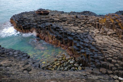 Ganh Da Dia or Ghenh Da Dia or Da Dia Rapids at Tuy Hoa, Phu Yen, Viet Nam, with amazing nature landscape at seaside, fantastic shape make interesting place for Vietnam travel,beautiful panoramic 