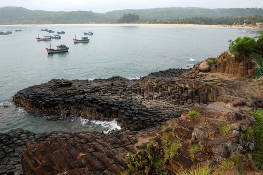 Ganh Da Dia or Ghenh Da Dia or Da Dia Rapids at Tuy Hoa, Phu Yen, Viet Nam, with amazing nature landscape at seaside, fantastic shape make interesting place for Vietnam travel,beautiful panoramic 