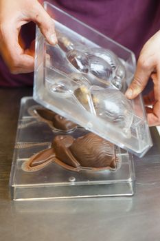 Ingredients and preparation of italian Easter milk and dark choccolate eggs and sweets