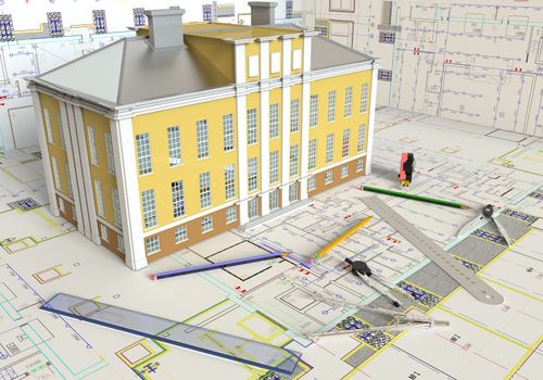 Rendering of the house architectural drawing and layout