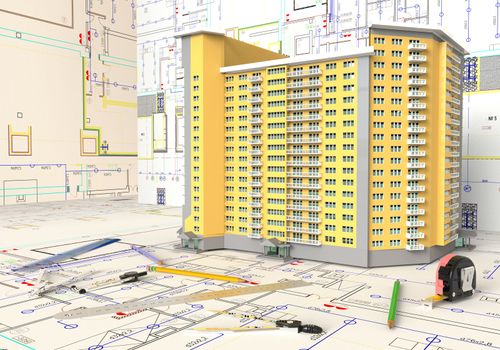 Rendering of the house architectural drawing and layout