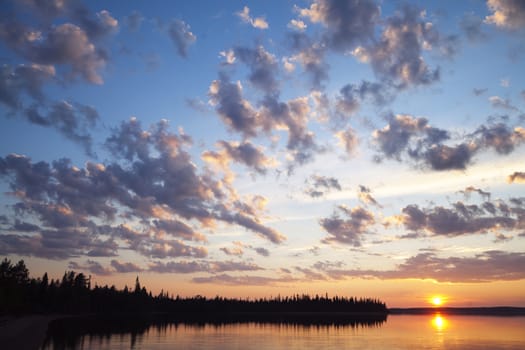 Sunset on a lake on the Kola peninsula, Northern Russia