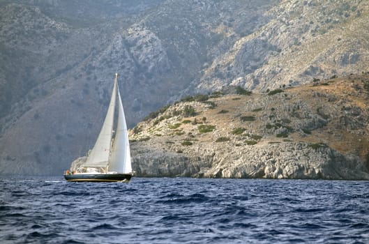 Yachting in Turkey - view of yacht and mountains from the sea