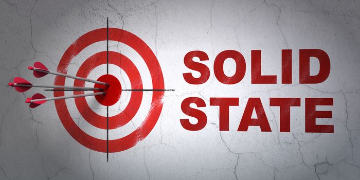 Success Science concept: arrows hitting the center of target, Red Solid State on wall background