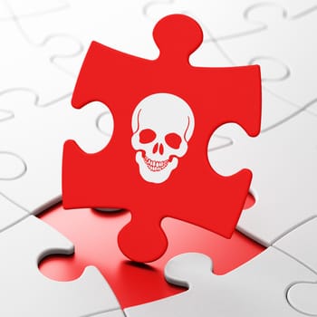 Medicine concept: Scull on Red puzzle pieces background, 3d render