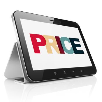 Marketing concept: Tablet Computer with Painted multicolor text Price on display