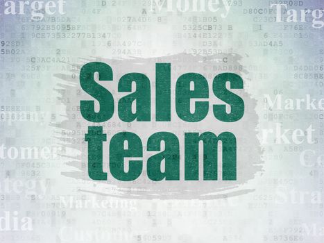 Advertising concept: Painted green text Sales Team on Digital Paper background with   Tag Cloud