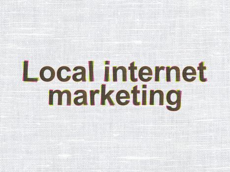 Advertising concept: CMYK Local Internet Marketing on linen fabric texture background