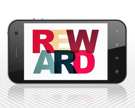 Business concept: Smartphone with Painted multicolor text Reward on display