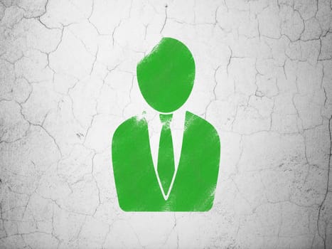 Finance concept: Green Business Man on textured concrete wall background