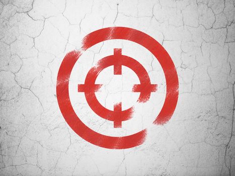 Finance concept: Red Target on textured concrete wall background