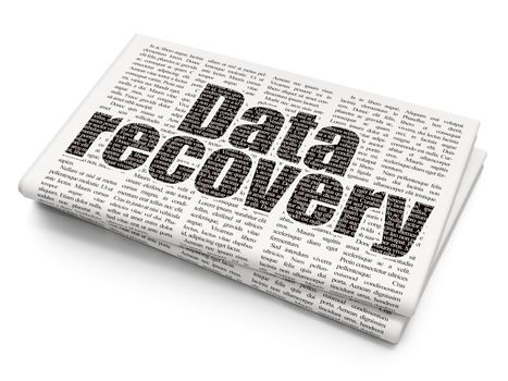 Data concept: Pixelated black text Data Recovery on Newspaper background