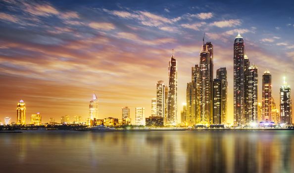 Dubai Marina skyline as seen from Palm Jumeirah