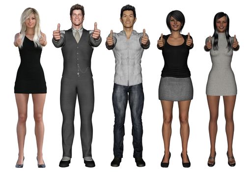 Successful Business People with Thumbs Up and Smiling Isolated