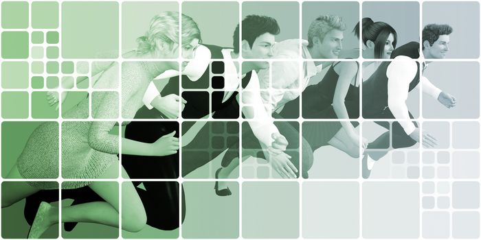 Marketing Concept with Team of Professionals Sprinting