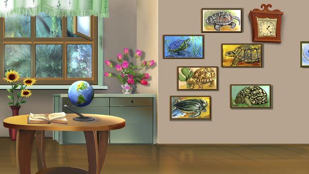 Digital painting of the Room Interior with Turtle Pictures